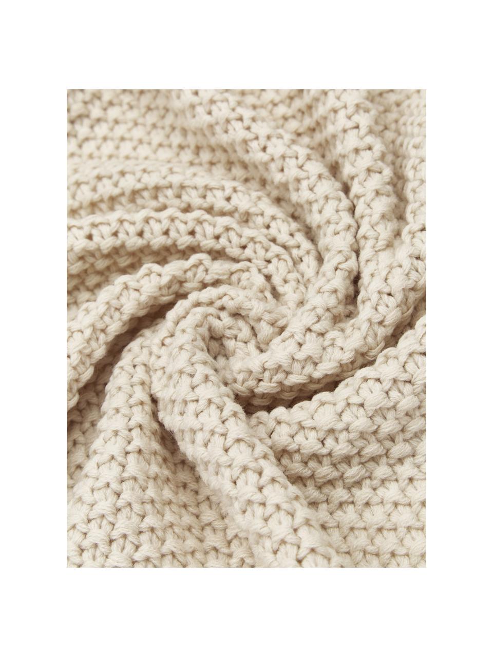 Leichte Strickdecke Lisette in Beige mit Quasten, 100% Polyacryl, Beige, 130 x 170 cm