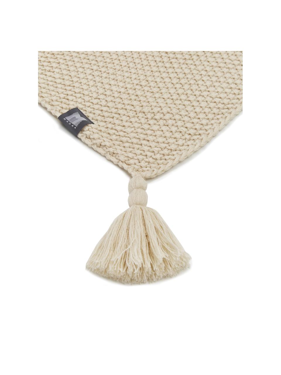 Gebreide deken Lisette in beige met kwastjes, 100% polyacryl, Beige, 130 x 170 cm