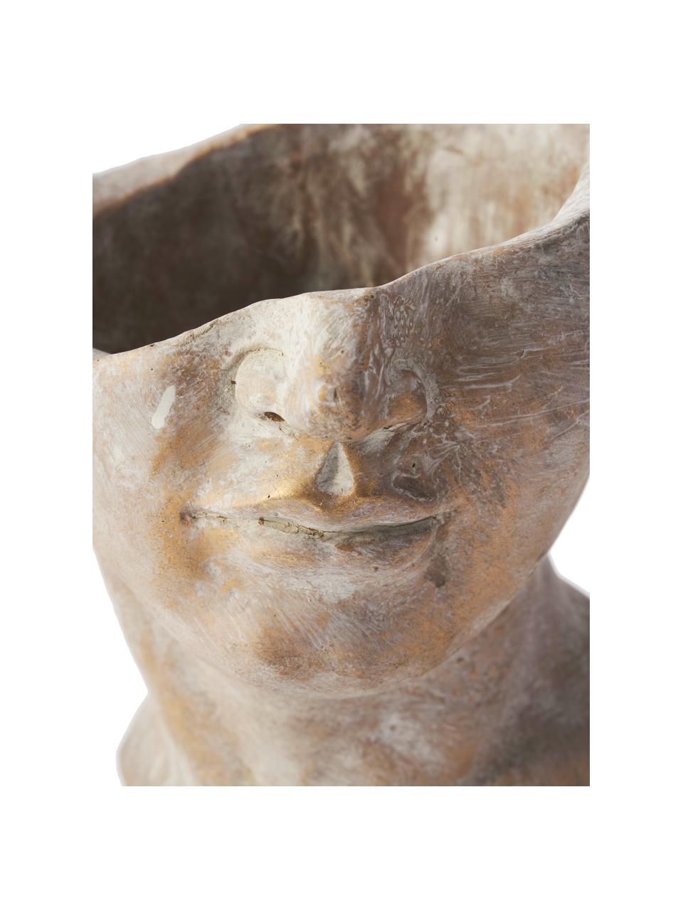 Plantenpot Face van beton, Beton, Goudkleurig, B 20 x H 19 cm