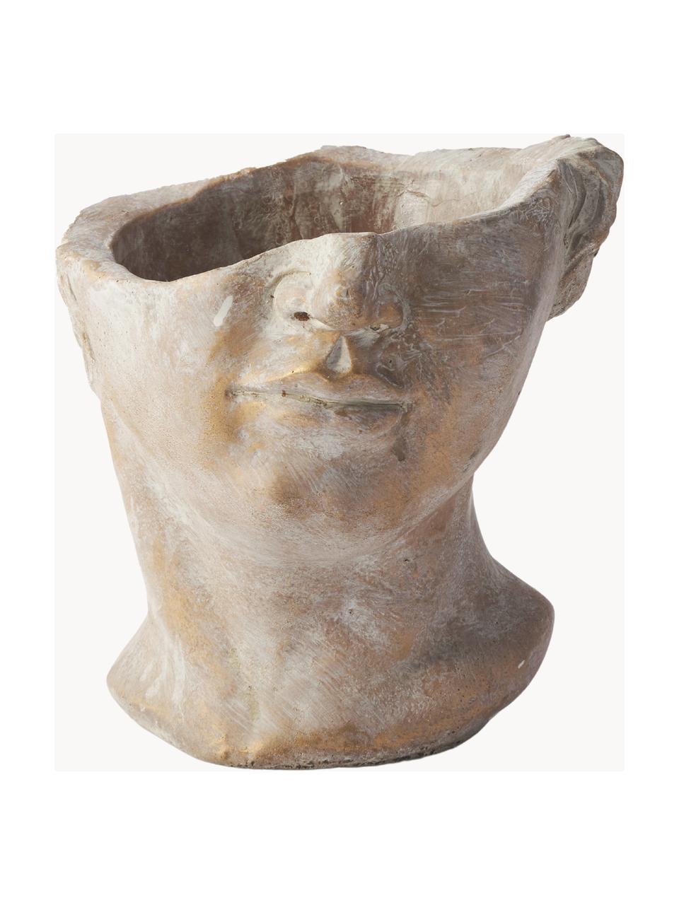 Plantenpot Face van beton, Beton, Goudkleurig, B 20 x H 19 cm