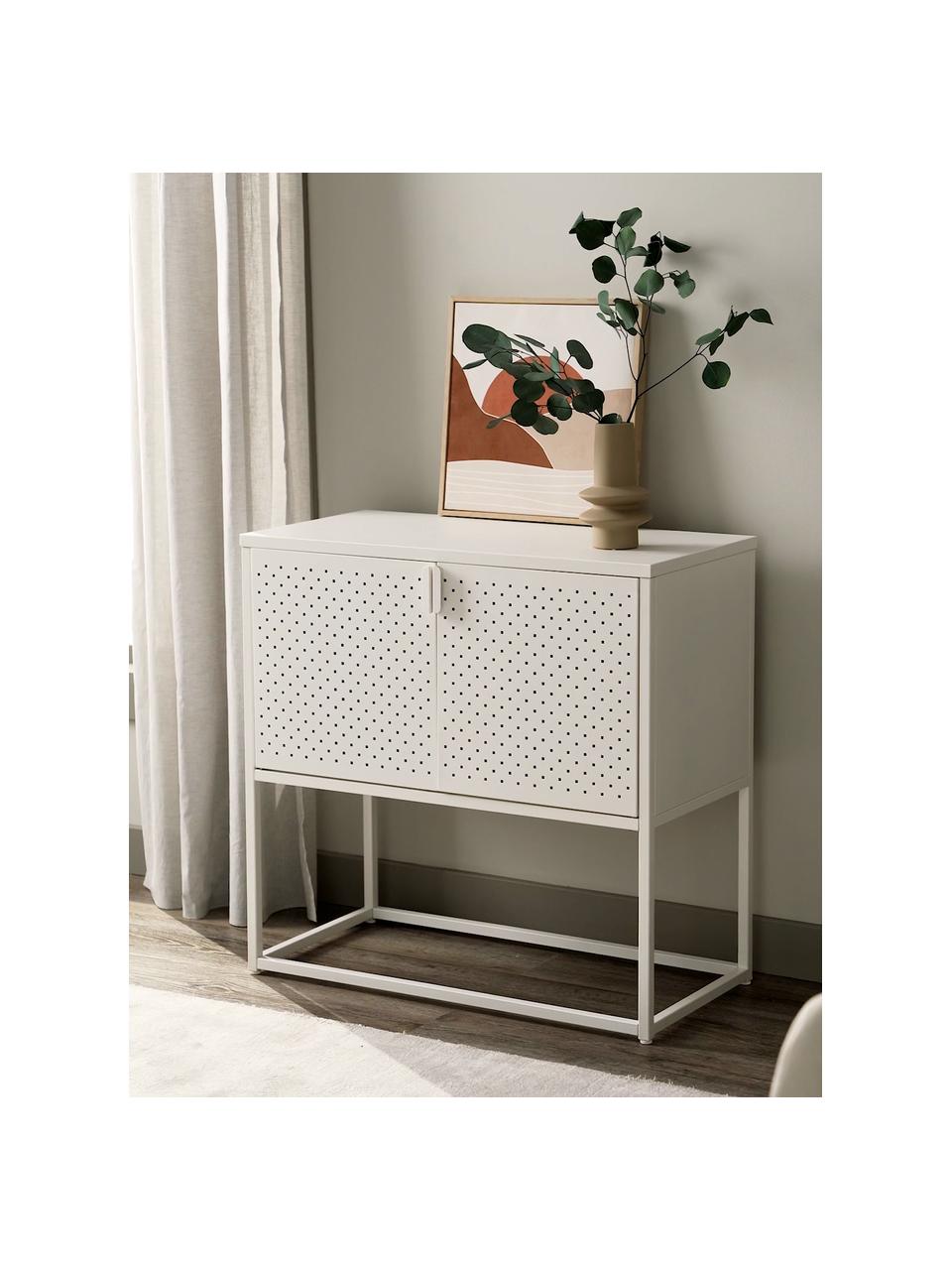 Credenza in metallo Neptun, Metallo verniciato a polvere, Bianco, Larg. 82 x Alt. 80 cm