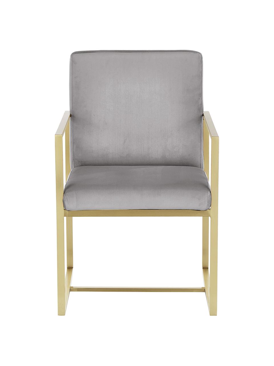 Krzesło z podłokietnikami z aksamitu Manhattan, Tapicerka: aksamit (poliester), Stelaż: metal powlekany, Szary, S 54 x G 66 cm