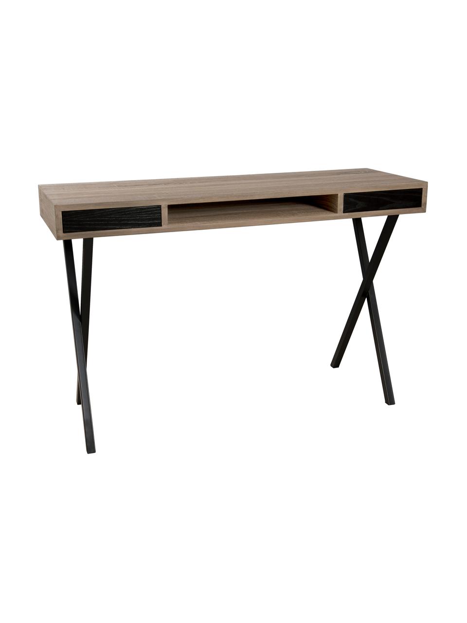 Úzky pracovný stôl so zásuvkou Julia, Tíkové drevo, čierna