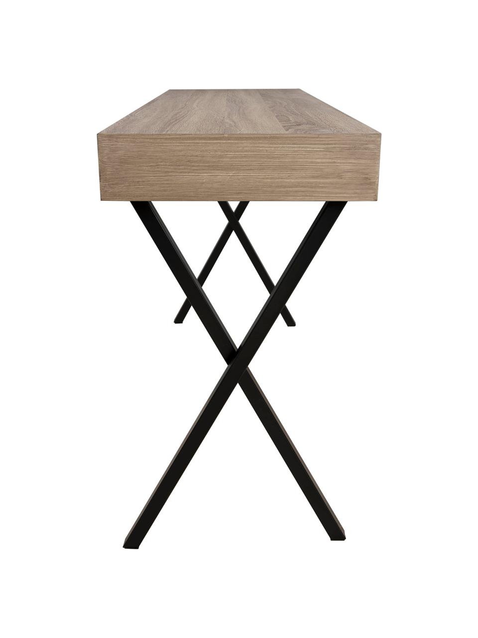 Úzky pracovný stôl so zásuvkou Julia, Tíkové drevo, čierna