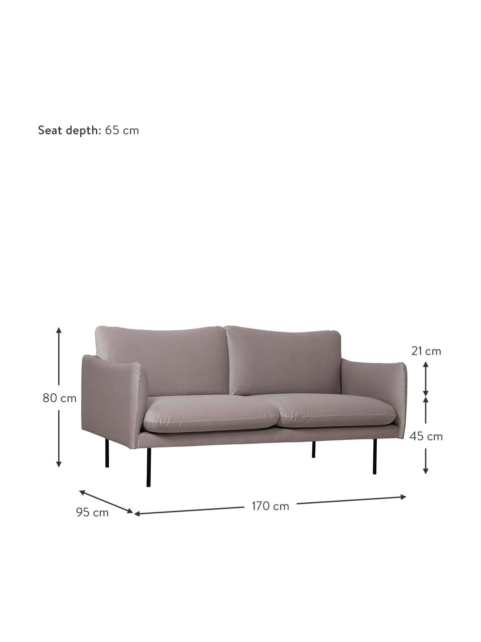 Zamatová pohovka Moby (2-miestna), Zamatová hnedosivá, Š 170 x H 95 cm