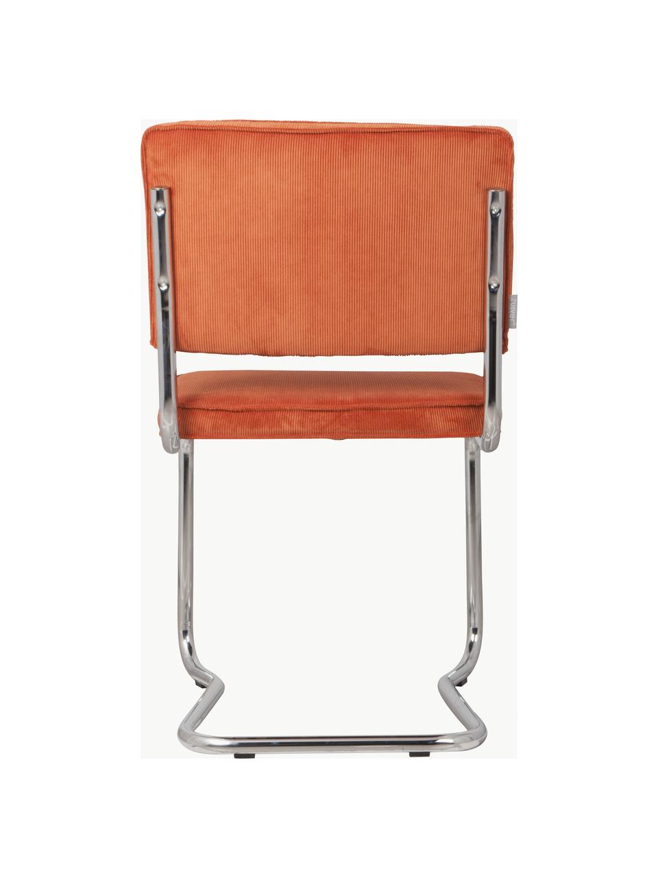 Sillas cantilever de pana Kink, 2 uds., Tapizado: pana (88% nylon, 12% poli, Estructura: metal cromado, Pana naranja, plateado brillante, An 48 x F 48 cm