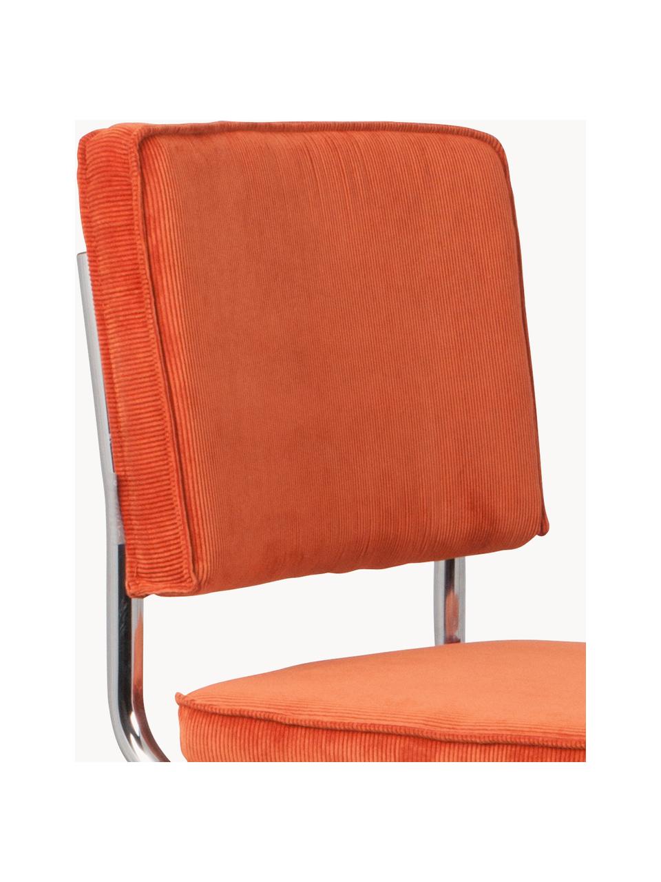 Sillas cantilever de pana Kink, 2 uds., Tapizado: pana (88% nylon, 12% poli, Estructura: metal cromado, Pana naranja, plateado brillante, An 48 x F 48 cm