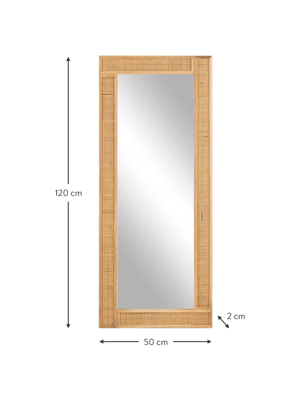 Espejo de pared de ratán Molly, Parte trasera: tablero de fibras de dens, Espejo: cristal, Marrón, An 50 x Al 120 cm
