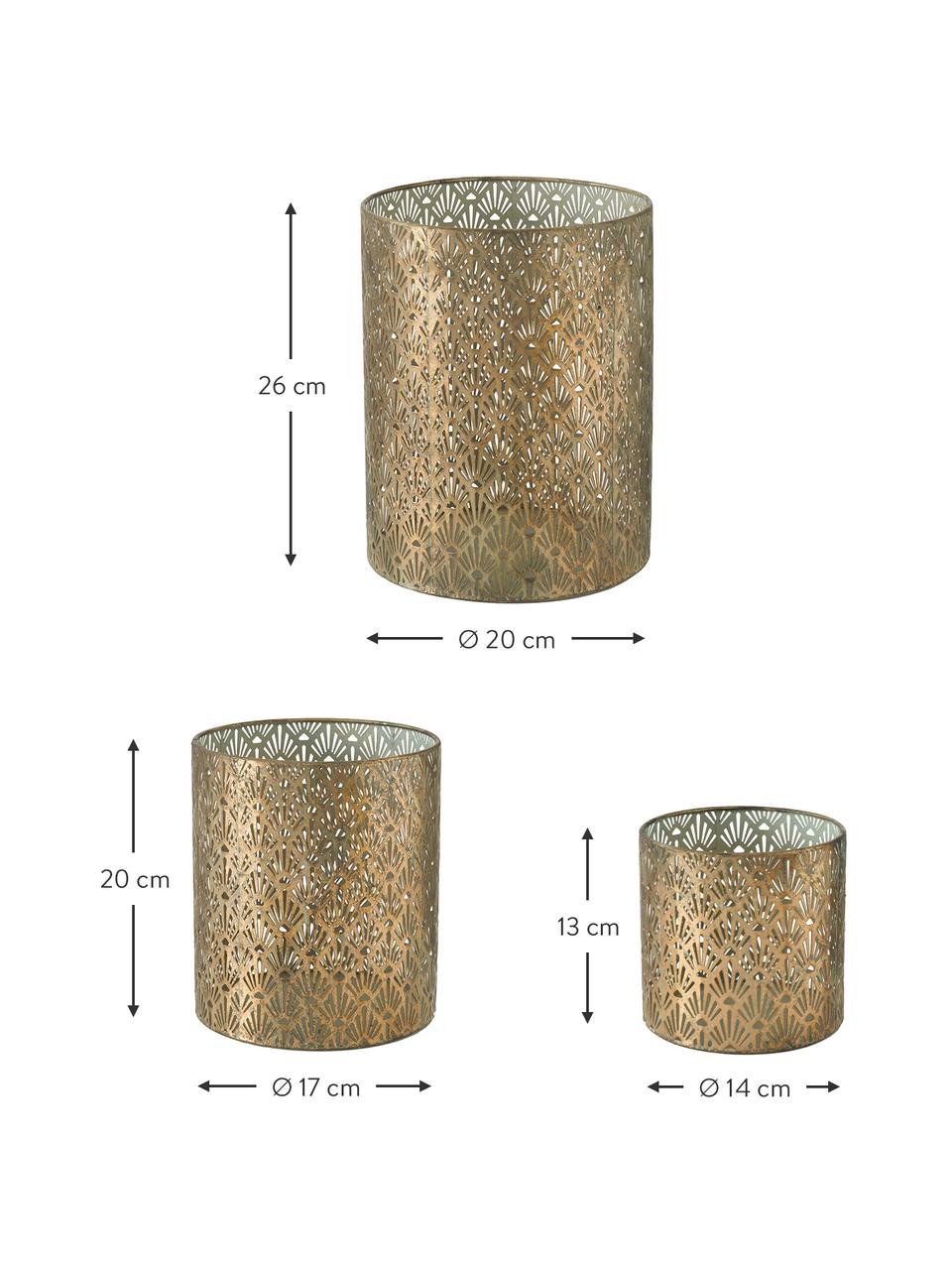 Grosses handgefertigtes Windlicht-Set Marifa aus Metall, 3-tlg., Metall, lackiert, Goldfarben, Set mit verschiedenen Grössen