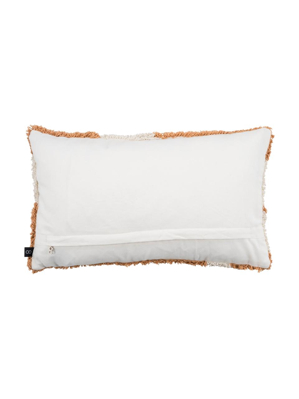 Flauschige Kissenhülle Power mit getufteter Oberfläche, 100% Baumwolle, Orange, gebrochenes Weiß, 30 x 50 cm