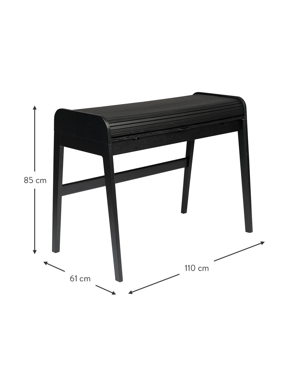 Biurko z drewna ryflowanym frontem Barbier, Czarny, S 110 x W 85 cm