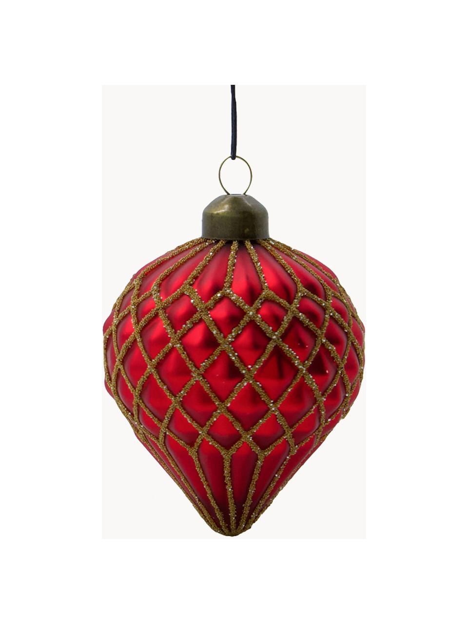 Ciondoli albero di Natale in vetro soffiato Hinda 4 pz, Vetro, Rosso, dorato, Ø 7 x Alt. 10 cm