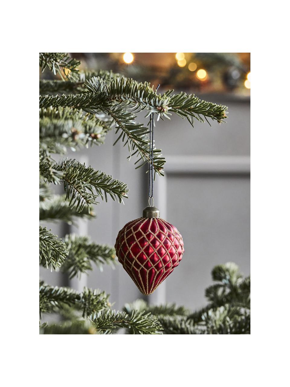 Ciondoli albero di Natale in vetro soffiato Hinda 4 pz, Vetro, Rosso, dorato, Ø 7 x Alt. 10 cm