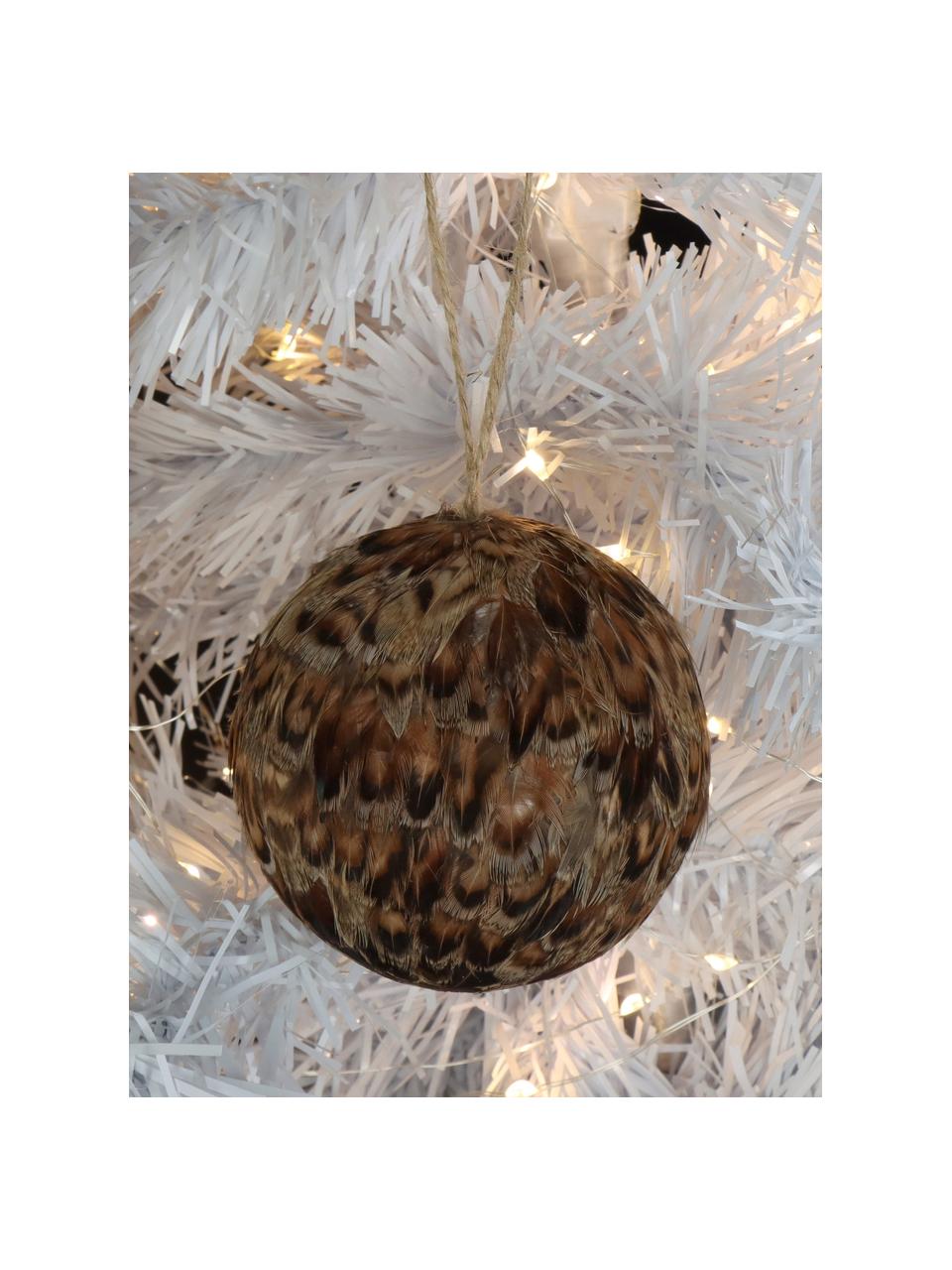 Adornos navideños Feather Ball, 2 uds., Plumas, Marrón, Ø 8 cm