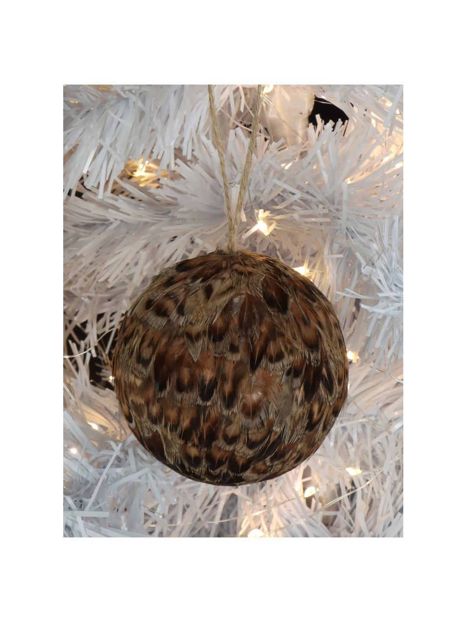 Kerstboomhanger Feather Ball, 2 stuks, Veren, Bruintinten, Ø 8 cm
