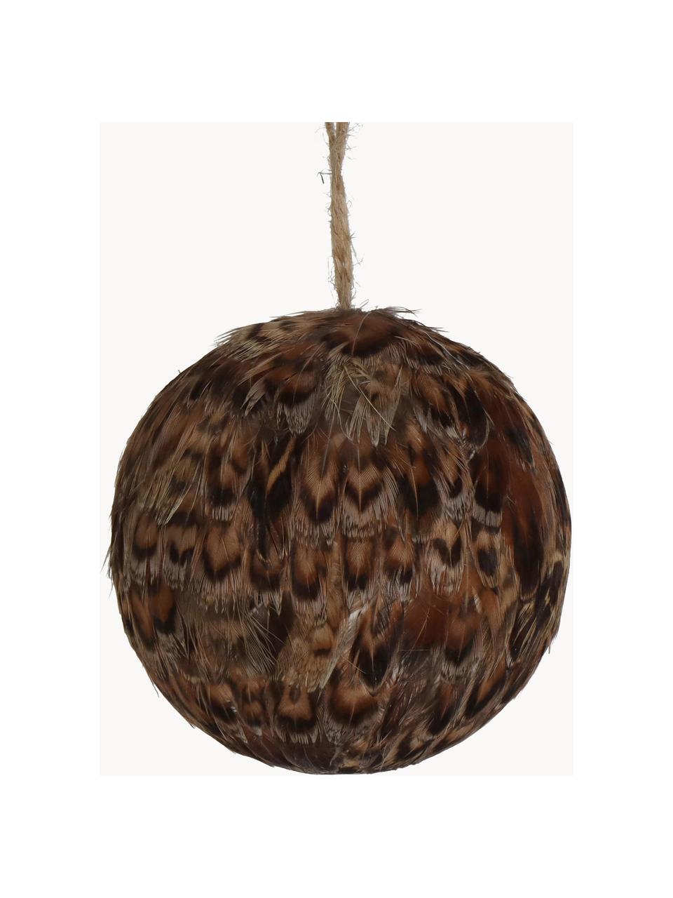 Ozdoby na stromeček Feather Ball, 2 ks, Peří, Odstíny hnědé, Ø 8 cm