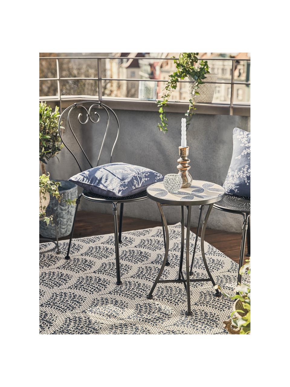 Mesa auxiliar para exterior Catona, Estructura: metal recubierto, Tablero: hormigón, baldosas de cer, Azul, beige, negro, Ø 38 x Al 55 cm