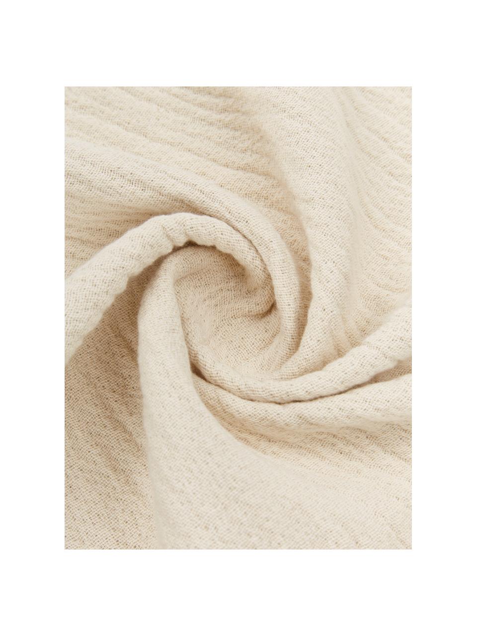 Dwustronny koc z bawełny z frędzlami Thyme, 100% bawełna organiczna, Zielony, kremowobiały, S 130 x D 180 cm