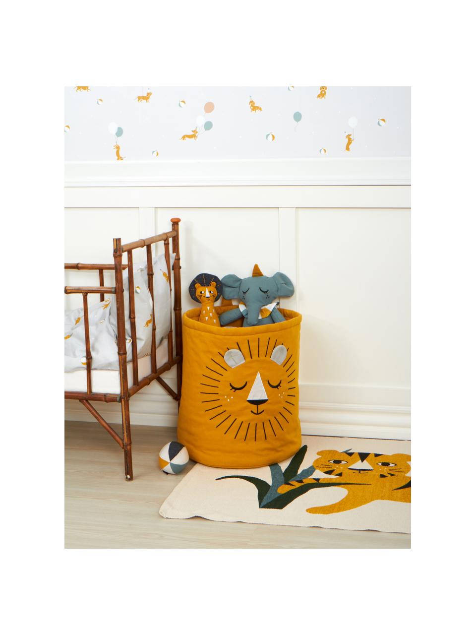 Kosz do przechowywania Lion, Tapicerka: 100% bawełna, Żółty, Ø 35 x W 40 cm