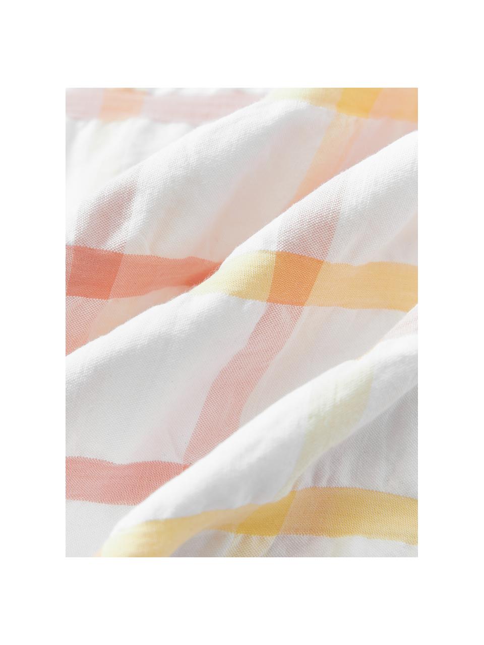Taie d'oreiller en coton seersucker à carreaux Leonita, Blanc, jaune pâle, orange, larg. 50 x long. 70 cm