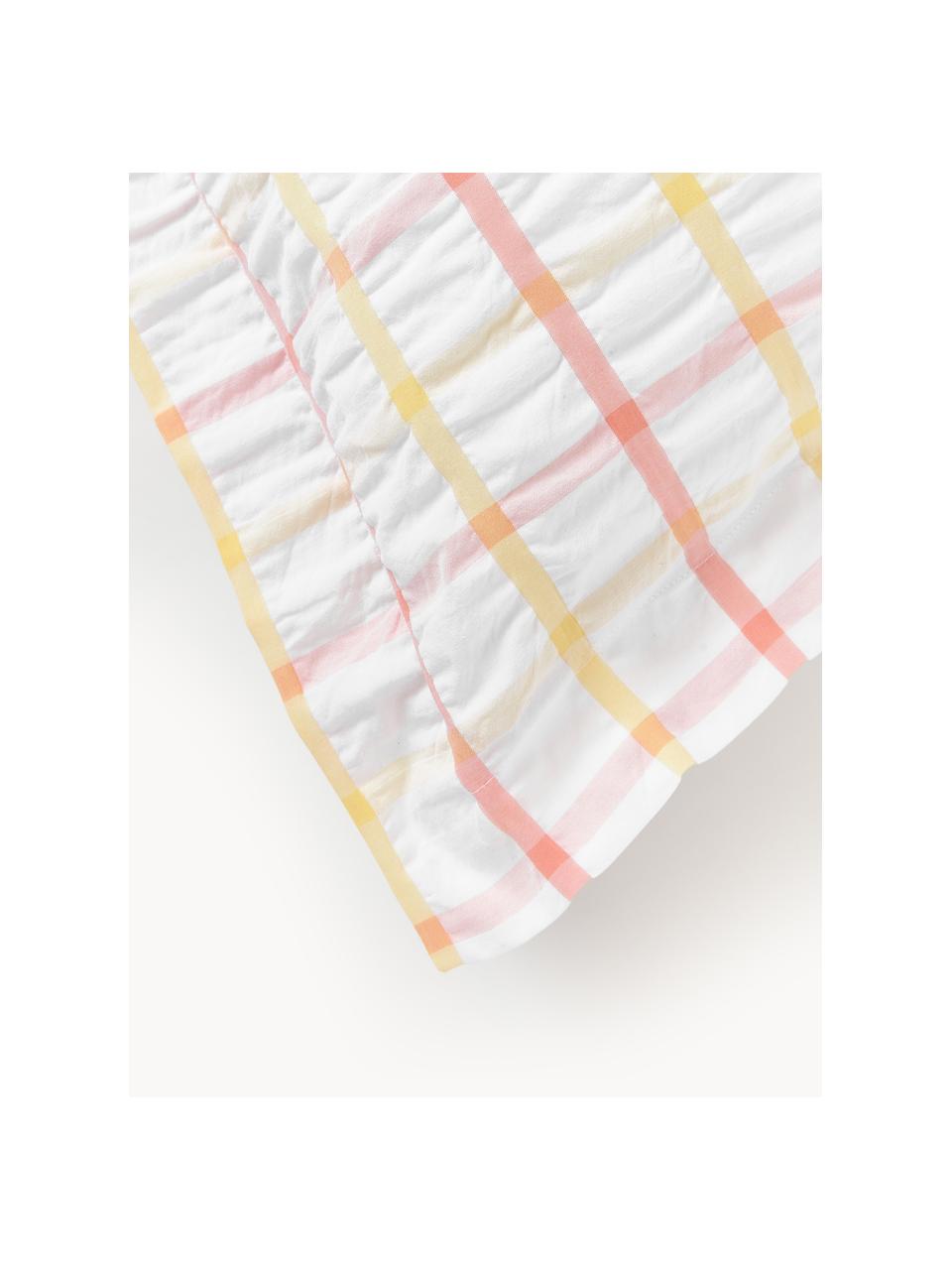 Taie d'oreiller en coton seersucker à carreaux Leonita, Blanc, jaune pâle, orange, larg. 50 x long. 70 cm