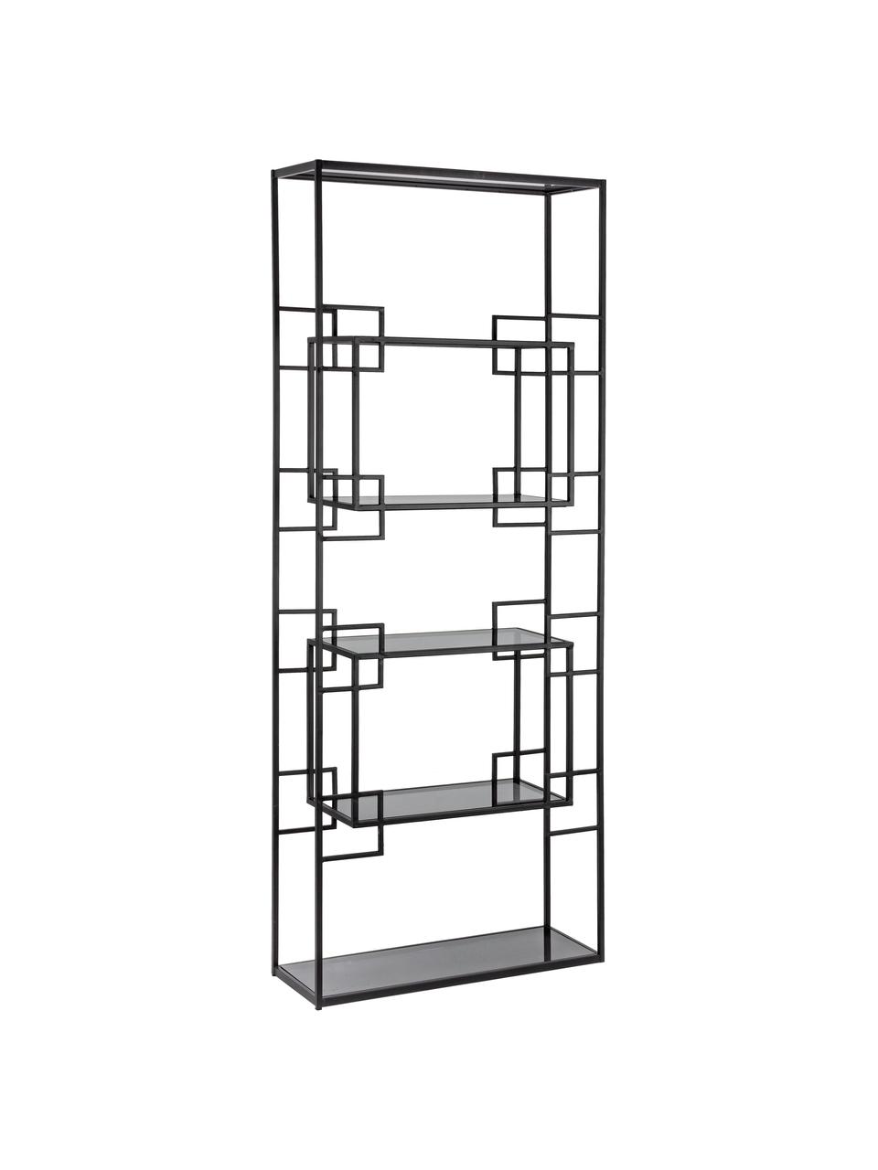 Estantería de metal Korvet, Estructura: metal epoxidado con pintu, Estantes: vidrio, Negro, gris, transparente, An 71 x Al 183 cm