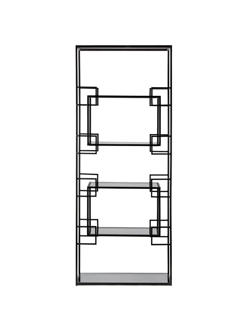 Metall-Standregal Korvet in Schwarz mit Glasböden, Gestell: Metall, epoxidiert und pu, Einlegeböden: Glas, Schwarz, Grau, transparent, 71 x 183 cm