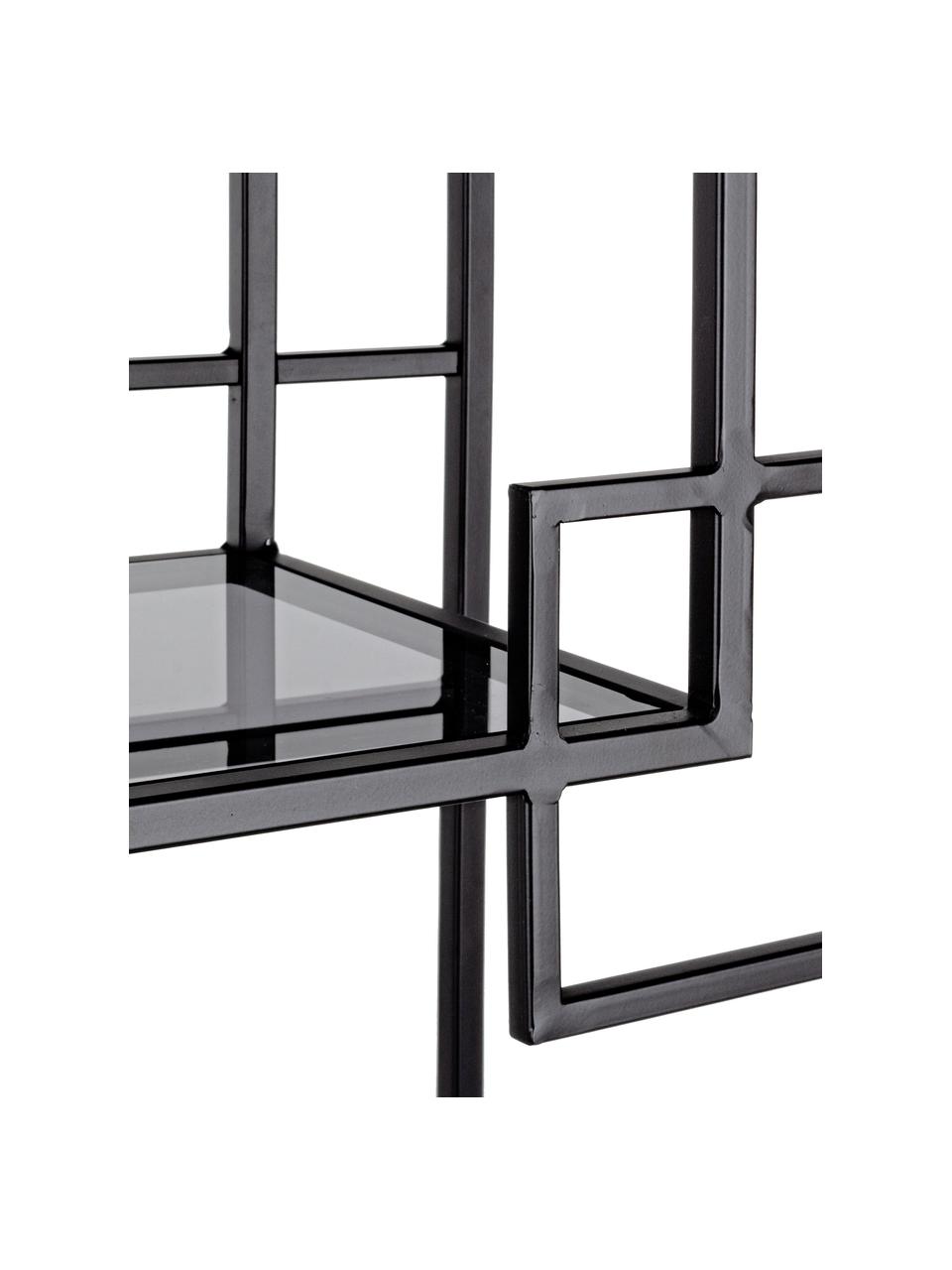 Metalen wandrek Korvet in zwart met glazen platen, Frame: metaal, epoxy en gepoeder, Zwart, grijs, transparant, 71 x 183 cm