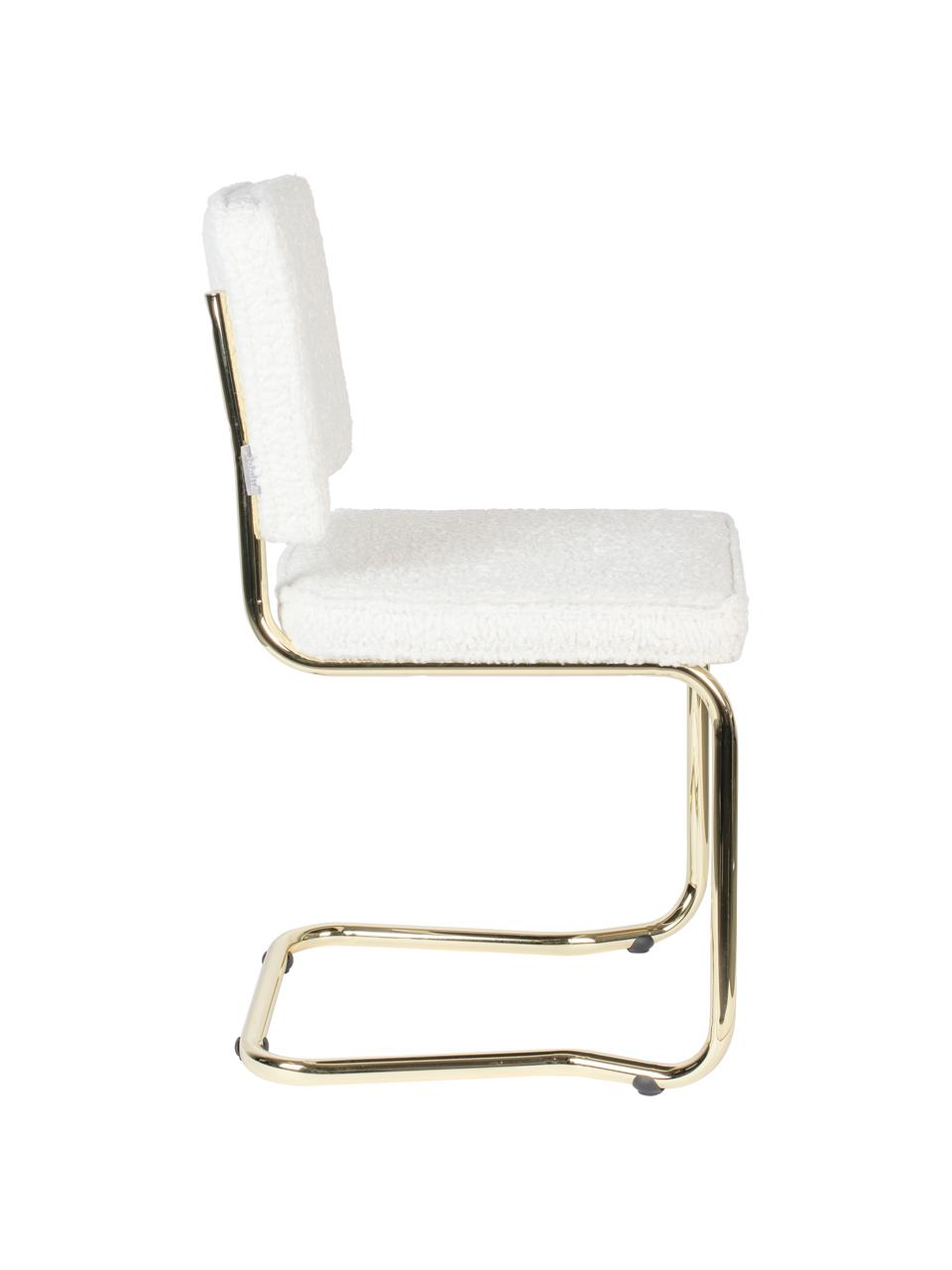 Krzesło podporowe Teddy Kink, Tapicerka: tkanina Teddy (100% polie, Nogi: tworzywo sztuczne, Biały, odcienie mosiądzu, S 48 x G 48 cm