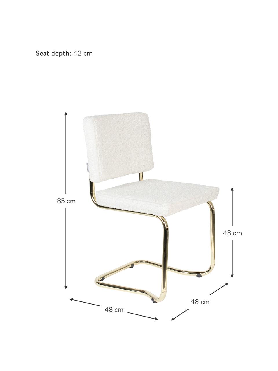 Sedia cantilever in teddy Kink, Rivestimento: tessuto Teddy (100% polie, Struttura: metallo rivestito, Teddy bianco, ottonato, Larg. 48 x Prof. 48 cm