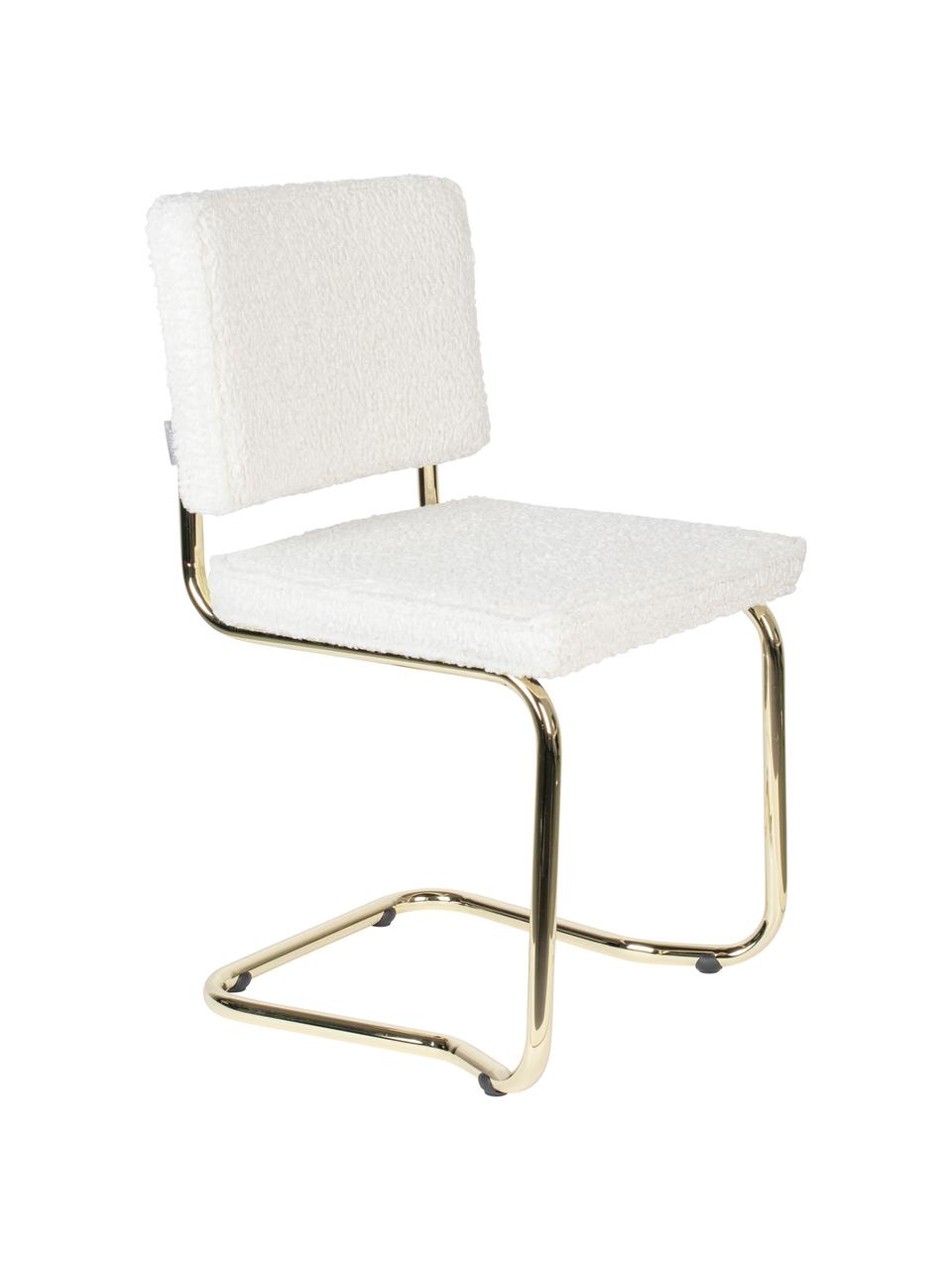Teddy sledestoel Kink, Bekleding: teddystof (100% polyester, Frame: gecoat metaal, Poten: kunststof, Teddy wit, messingkleurig, B 48 x H 48 cm