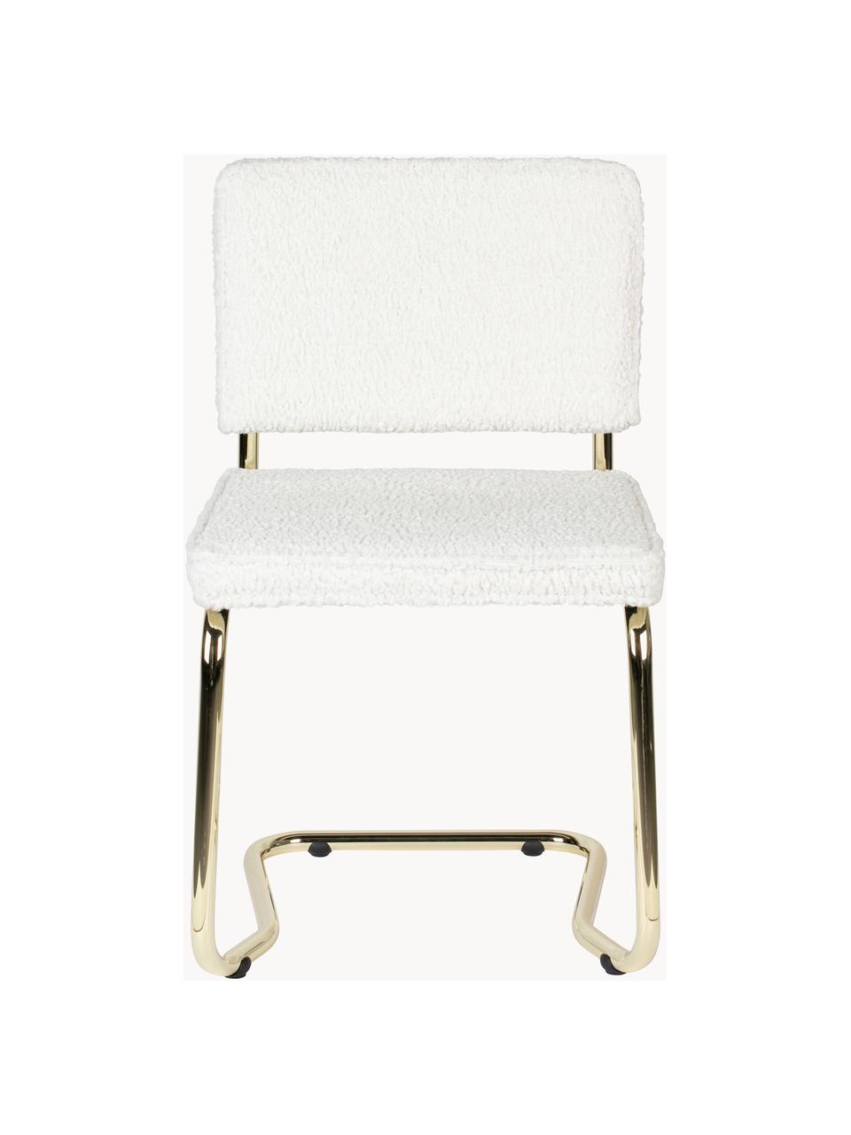 Silla cantilever de borreguillo Kink, Tapizado: borreguillo (100% poliést, Estructura: metal recubierto, Borreguillo blanco, latón, An 48 x F 48 cm