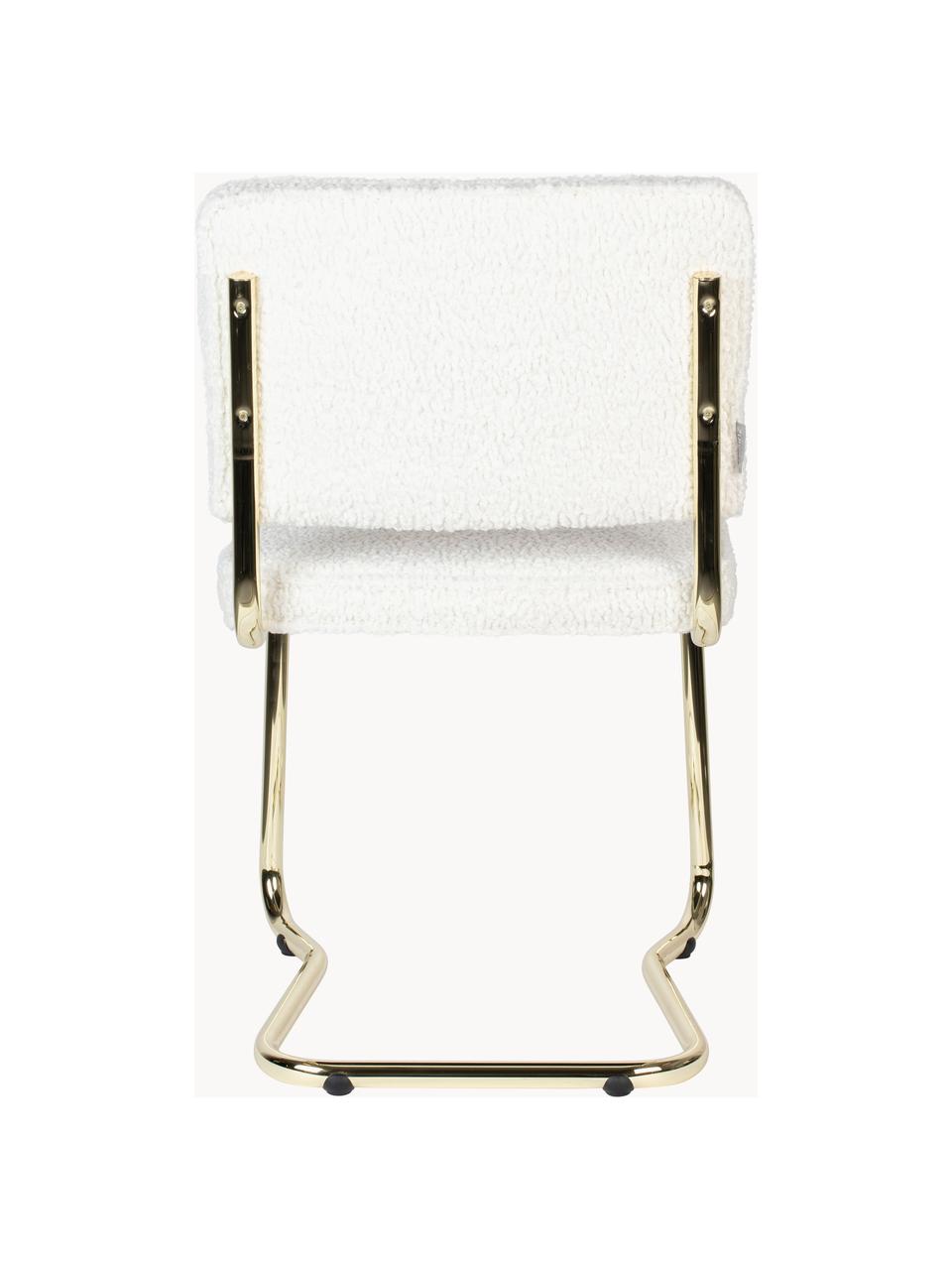 Silla cantilever de borreguillo Kink, Tapizado: borreguillo (100% poliést, Estructura: metal recubierto, Borreguillo blanco, latón, An 48 x F 48 cm