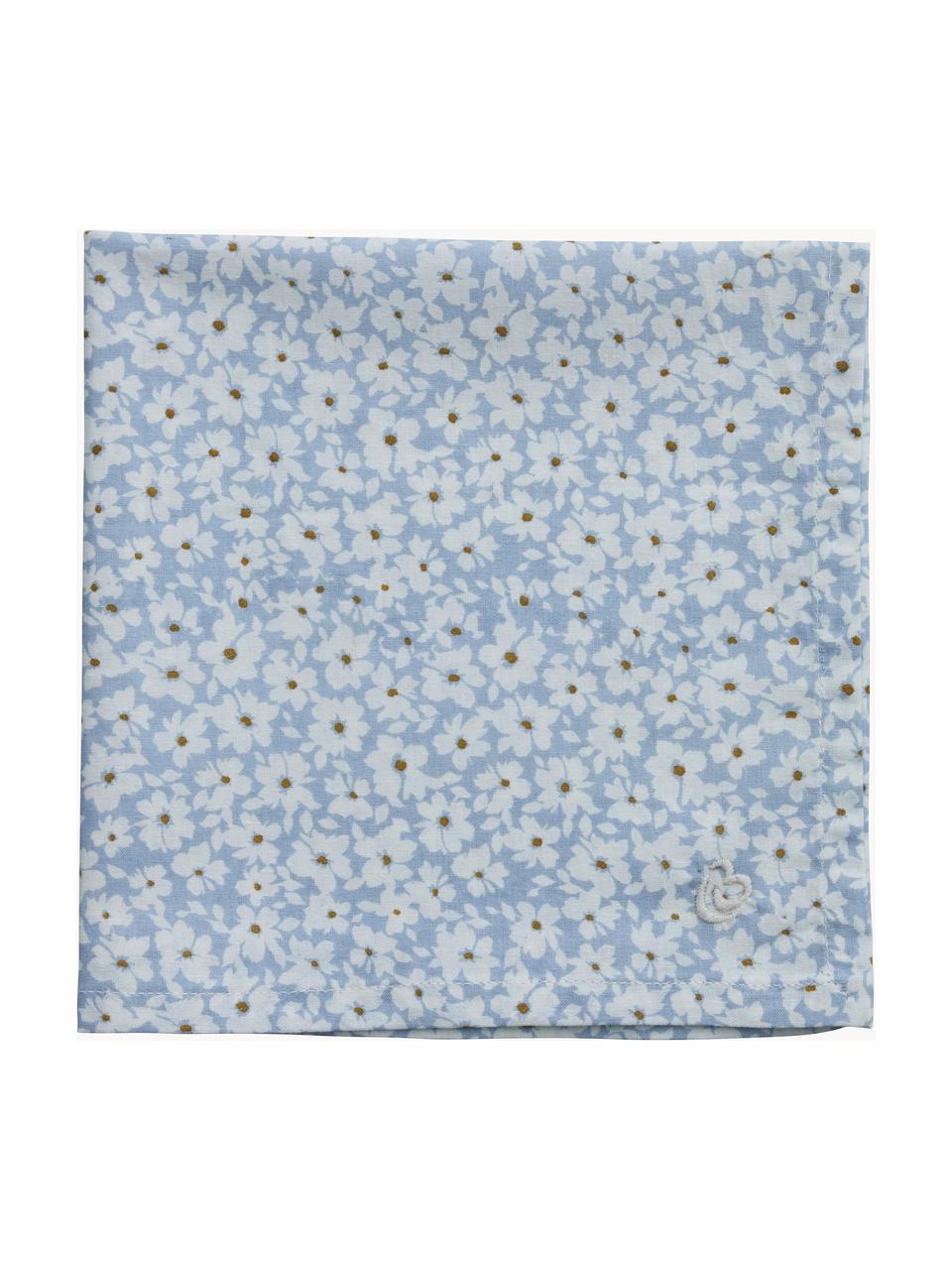 Látkový ubrousek se vzorem květin Liberte, 100 % bavlna, Světle modrá, tlumeně bílá, Š 40 cm, D 40 cm