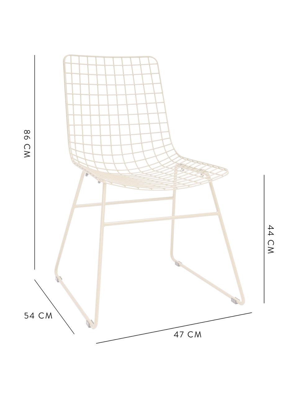 Sedia in metallo bianco crema Wire, Metallo verniciato a polvere, Bianco crema, Larg. 47 x Prof. 54 cm