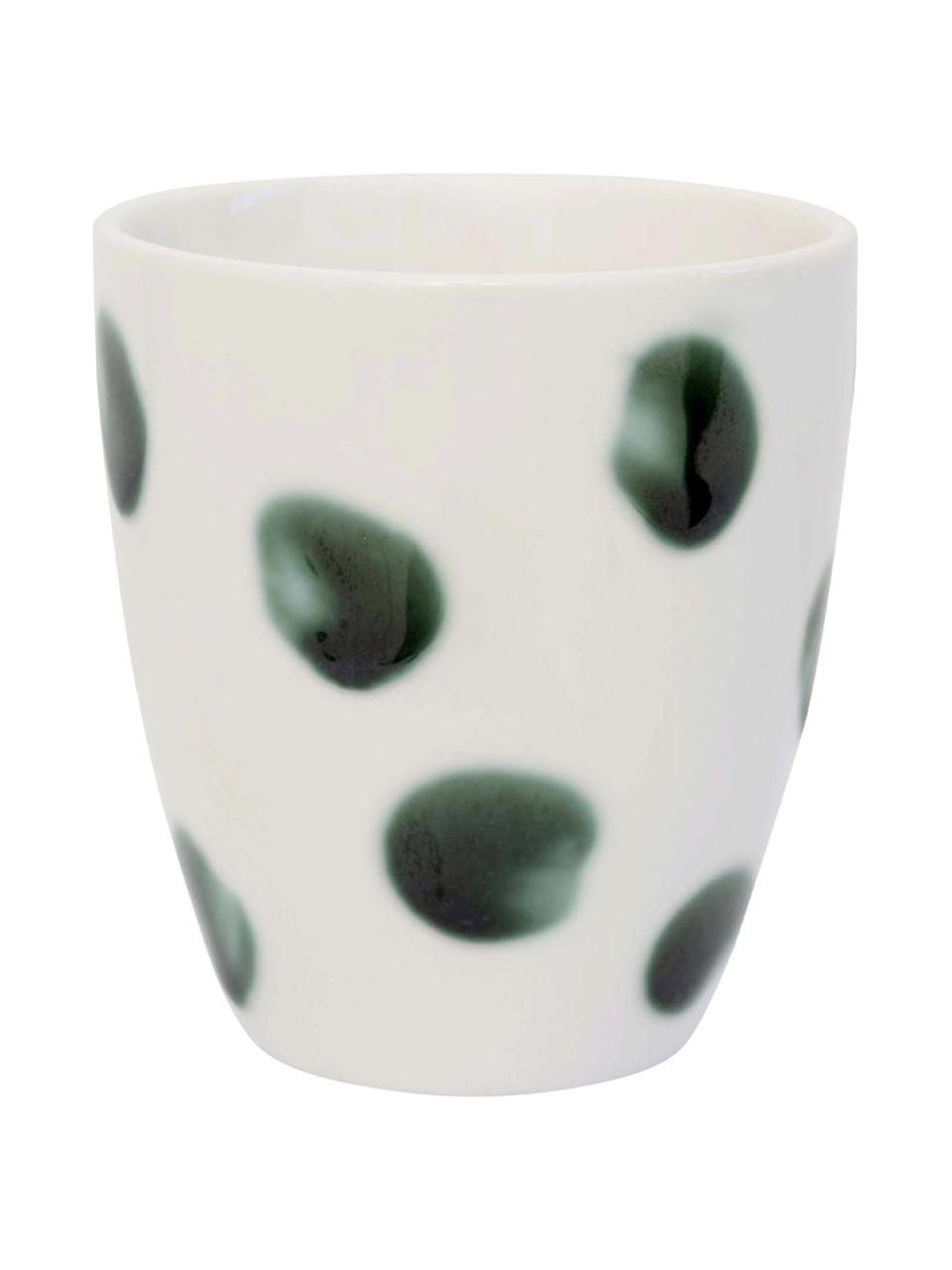 Mug peint à la main Sparks, 2 pièces, Grès cérame, Blanc, vert, Ø 8 cm