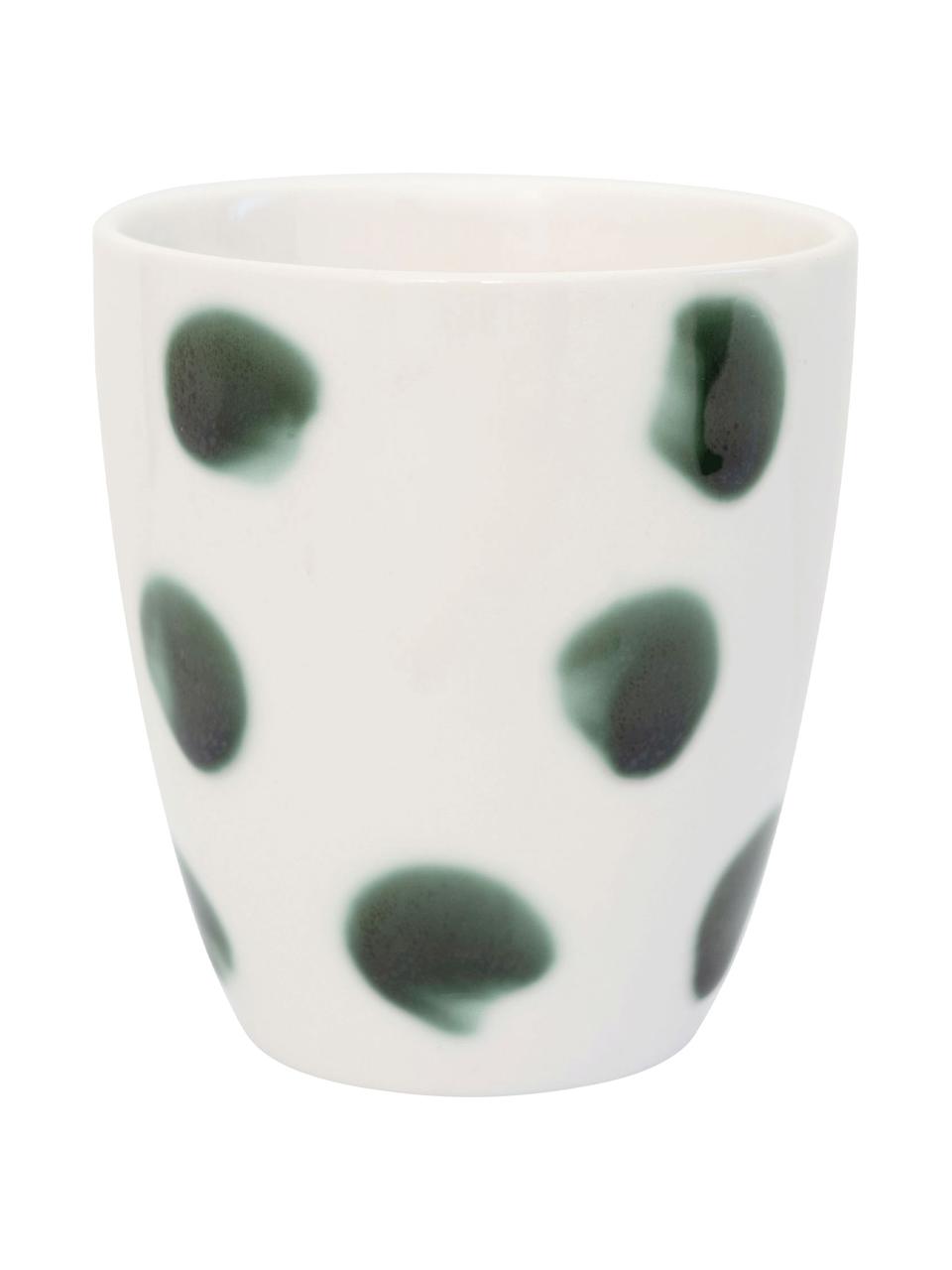Mug peint à la main Sparks, 2 pièces, Grès cérame, Blanc, vert, Ø 8 cm