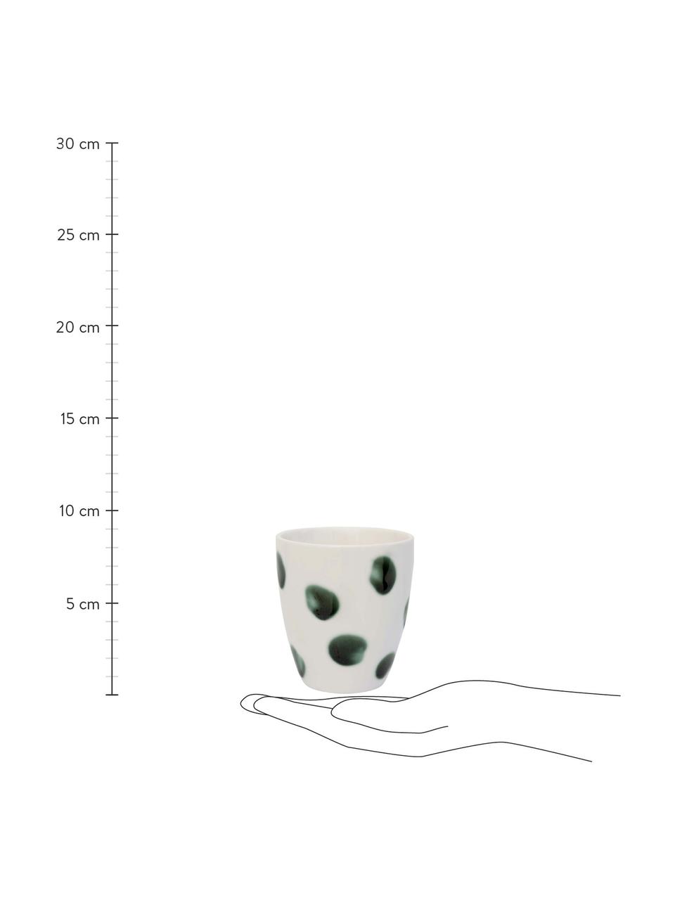 Mug peint à la main Sparks, 2 pièces, Grès cérame, Blanc, vert, Ø 8 cm