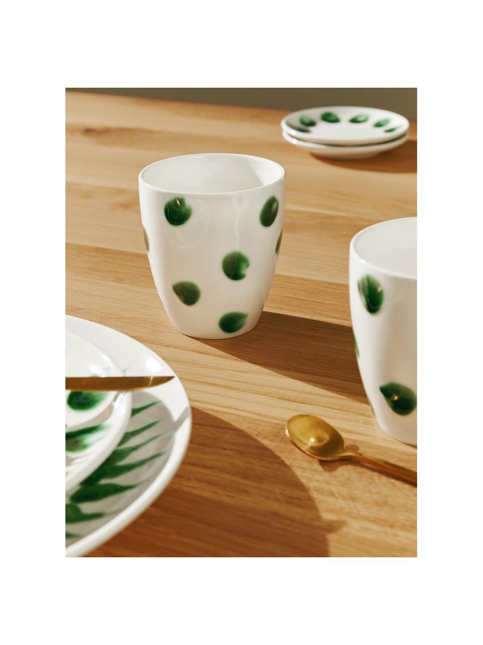 Tazza senza manico dipinta a mano con decoro a pennellate Sparks 2 pz, Gres, Bianco, verde, Ø 8 cm