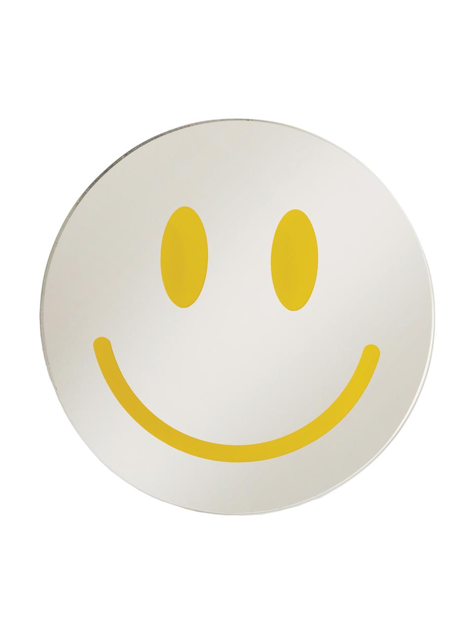 Specchio rotondo da parete senza cornice Smile, Retro: metallo, Superficie dello specchio: lastra di vetro, Giallo, bianco crema, Ø 30 cm