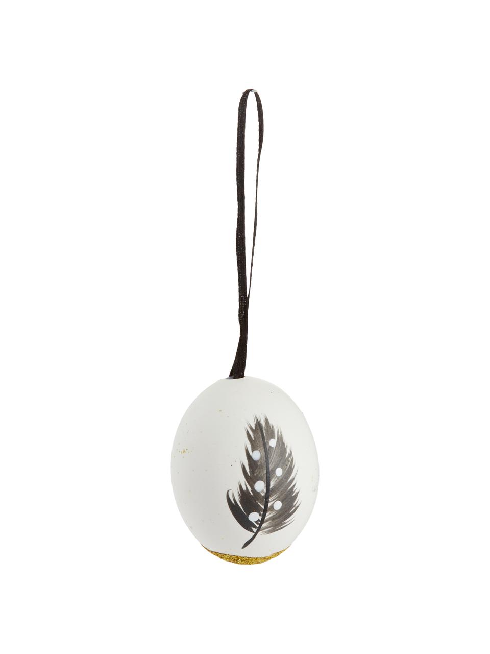 Deko-Anhänger-Set Disa, 12-tlg., Echte Eier, Weiß, Goldfarben, Grau, Ø 6 x H 7 cm