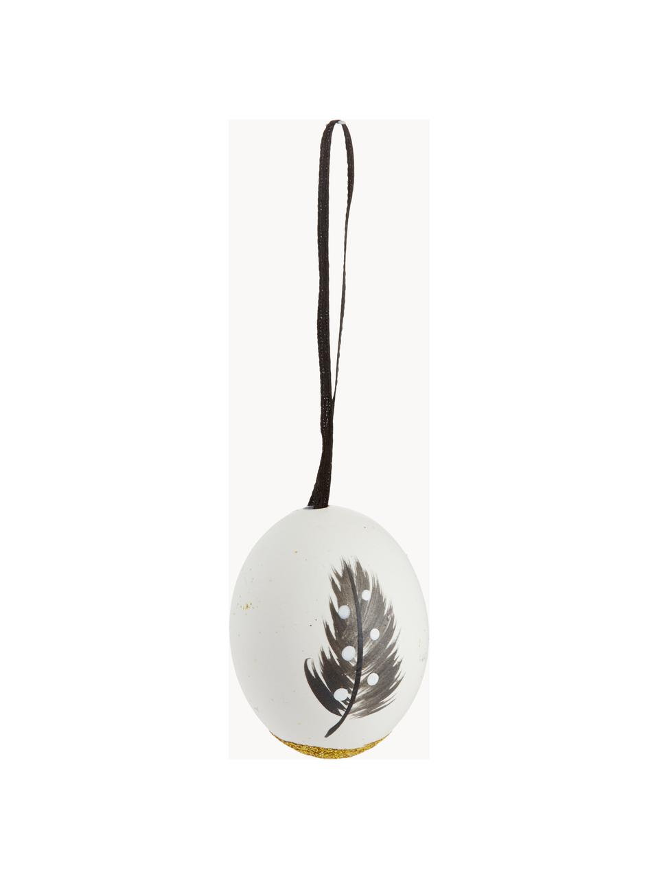 Decoratieve hangersset Disa, set van 12, Echte eieren, Wit, goudkleurig, grijs, Ø 6 x H 7 cm