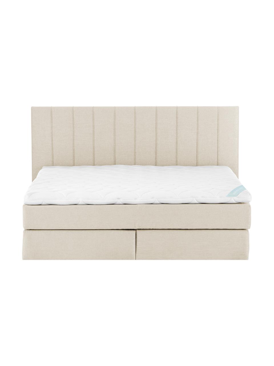 Premium Boxspringbett Lacey in Beige, Matratze: 7-Zonen-Taschenfederkern , Füße: Massives Buchenholz, lack, Webstoff Beige, 160 x 200 cm