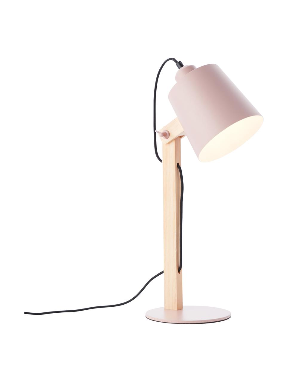 Lampa biurkowa z drewnianą podstawą w stylu scandi Swive, Blady różowy, jasne drewno naturalne, S 16 x W 52 cm