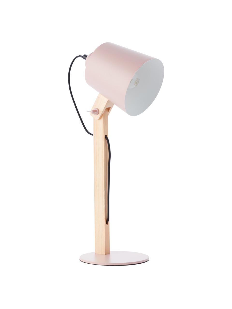 Lampa biurkowa z drewnianą podstawą w stylu scandi Swive, Blady różowy, jasne drewno naturalne, S 16 x W 52 cm