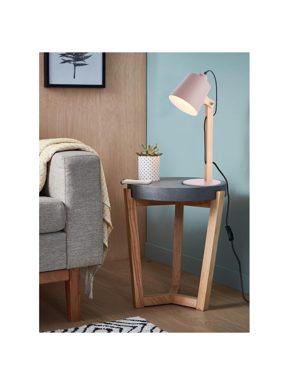 Lámpara de escritorio grande Swivel, Pantalla: metal, Cable: cubierto en tela, Rosa, madera clara, An 16 x Al 52 cm