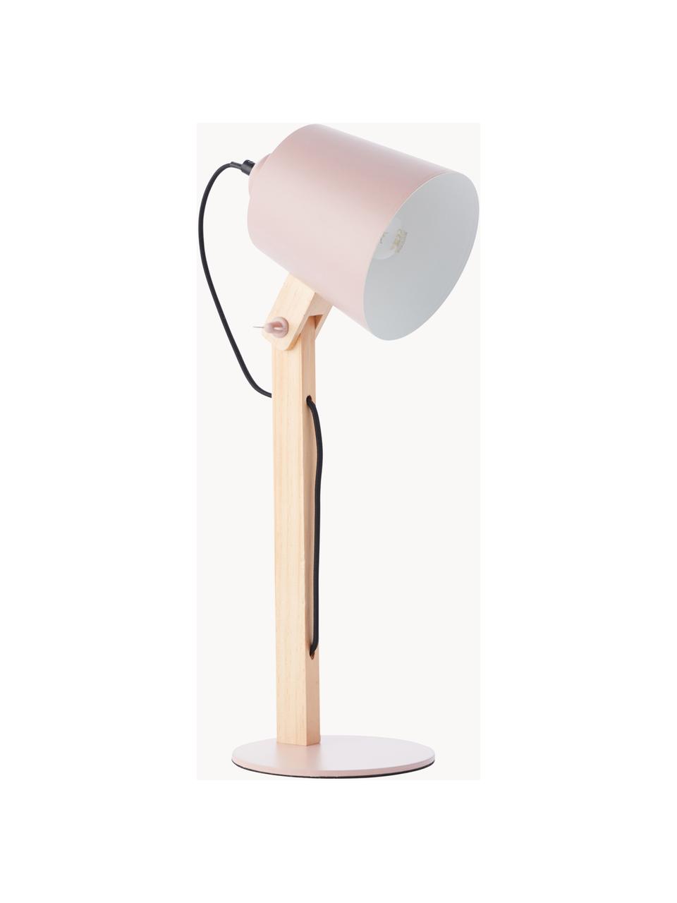 Lámpara de escritorio grande Swivel, Pantalla: metal, Cable: cubierto en tela, Rosa, madera clara, An 16 x Al 52 cm