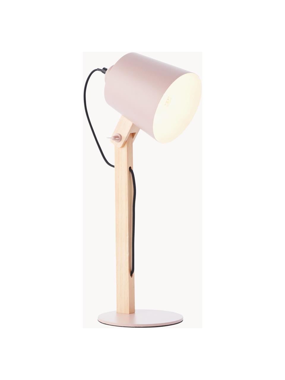 Grote bureaulamp Swivel met houten voet, Lampenkap: metaal, Lampvoet: metaal, Roze, helder hout, B 16 x H 52 cm