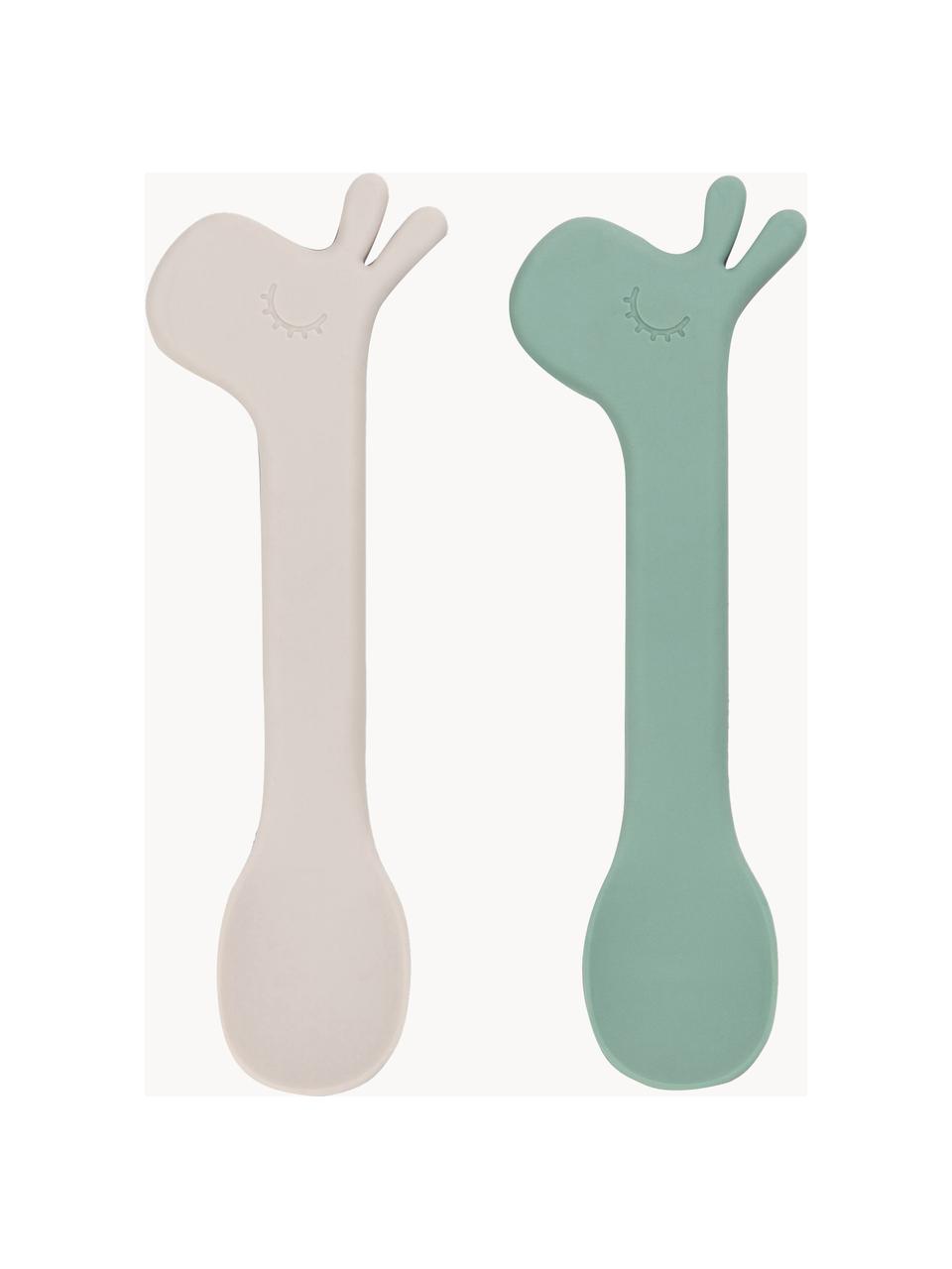 Lepelsset Lalee, 2-delig, 100% siliconen, Lichtbeige, saliegroen, L 14 cm