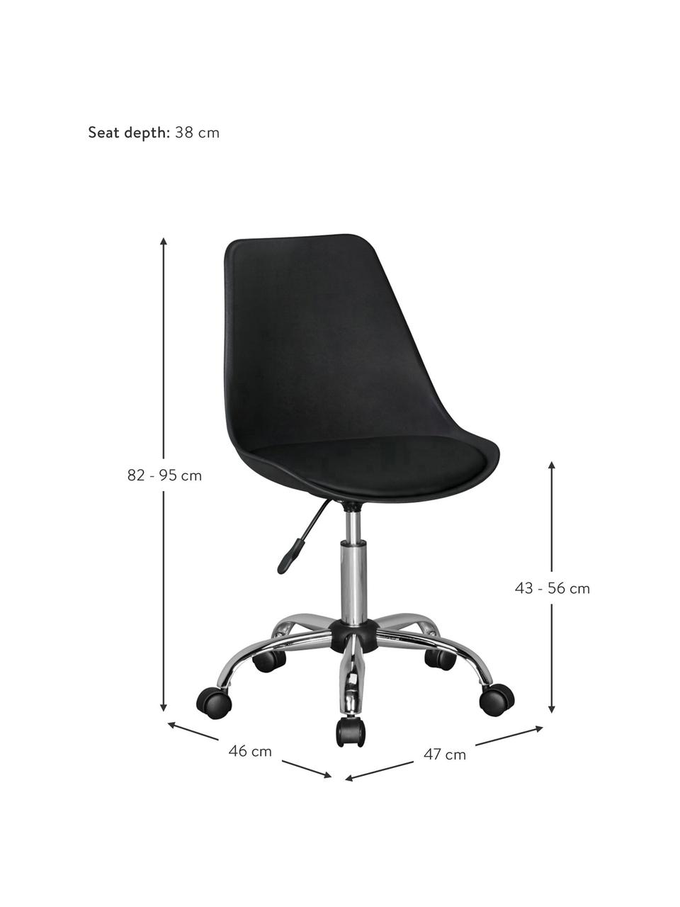 Sedia da ufficio girevole Corsica, Seduta: similpelle, Struttura: metallo cromato, Ruote: plastica, Nero, cromo, Larg. 47 x Prof. 46 cm